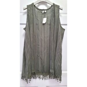 Cato Women's Sleeveless Open Front Fringe Boho Cardigan - Olive Green - 18/20W